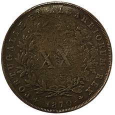 D. Luís I XX Réis 1870, rara, cobre