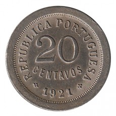 Portugal 20 Centavos "P" Aberto  de 1921
