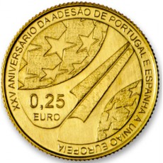 Portugal 1/4€ Ouro 2011 XXV Aniv. Adesão Portugal e Espanha